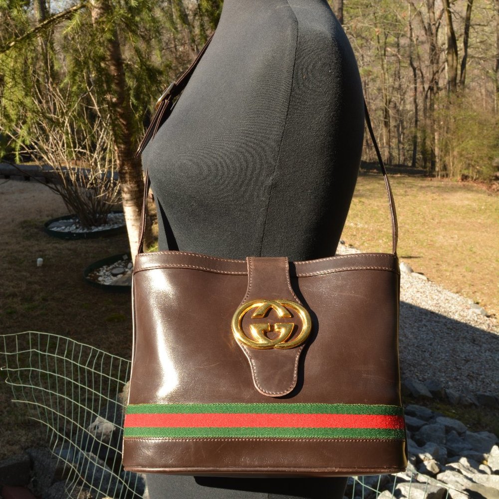 Classic Gucci Ophidia GG Brown Leather Bucket Bag